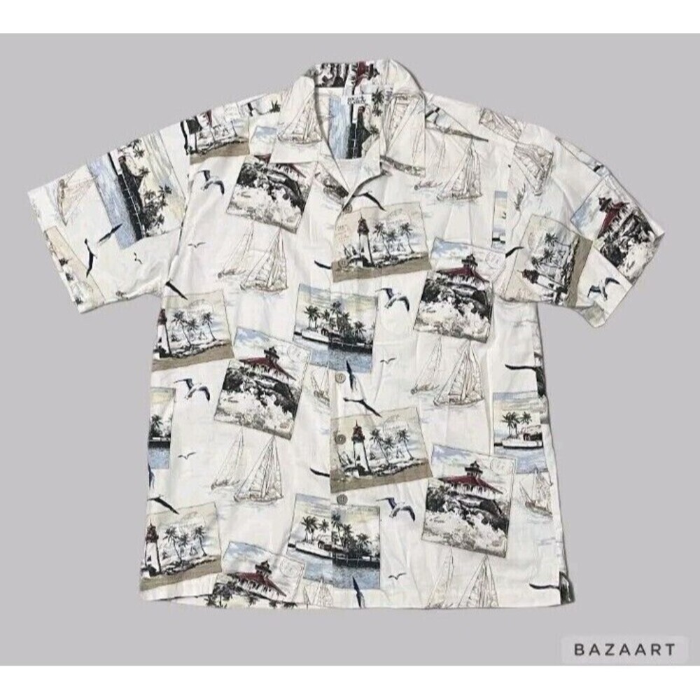 Boca Classics Men Short Sleeve Button Down Shirt Medium SailBoats Tropical Beach